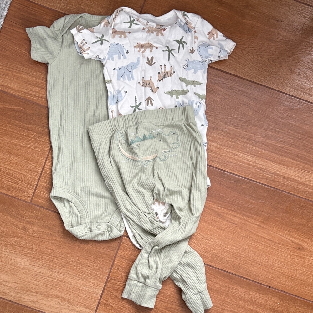 Carter's Green and White Dinosaur Matching Set